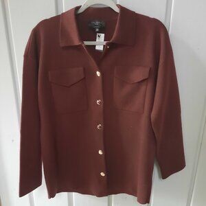 Talbots Merino Wool Snap Front Cardigan Sweater Coat NWT Sz LP Burgundy